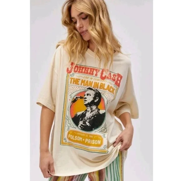 Daydreamer Tee Johnny Cash Man In Black - Butter Yellow OS NWT $88 Concert Music - Picture 3 of 8